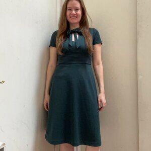 ModCloth Dark Green Midi Dress | Keyhole Neckline & Bow Tie | Size S